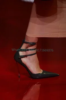 Design Glezna, Catarama Subliniat Toe Piele Sandale Doamna Metalice Stilet Toc Înalt Sandale Capac Toc Pantofi De Seara Noi