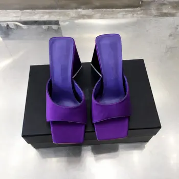 Casual, Designer De Moda Pentru Femei Pantofi Mov Din Piele De Satin Peep Toe Wedge Sandale Cu Toc Sandalias Zapatos Mujer
